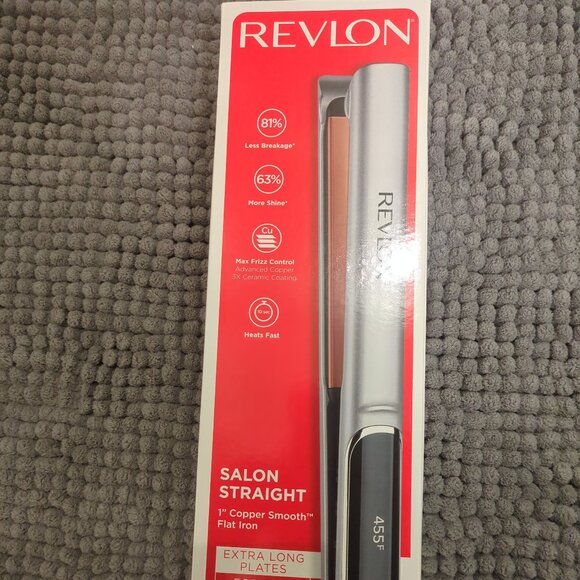 NEW Revlon Extra Long Copper + Ceramic Plates 1" Flat Iron - Picture 1 of 3